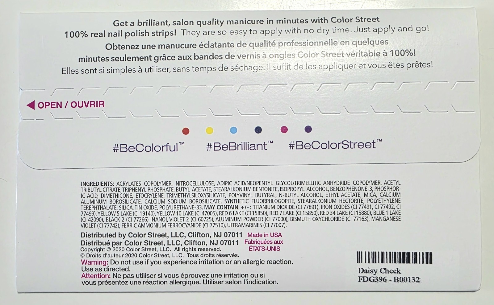 Color Street Nail Polish Strips, Daisy Check, Easter/Spring, New In Box, READ!!!