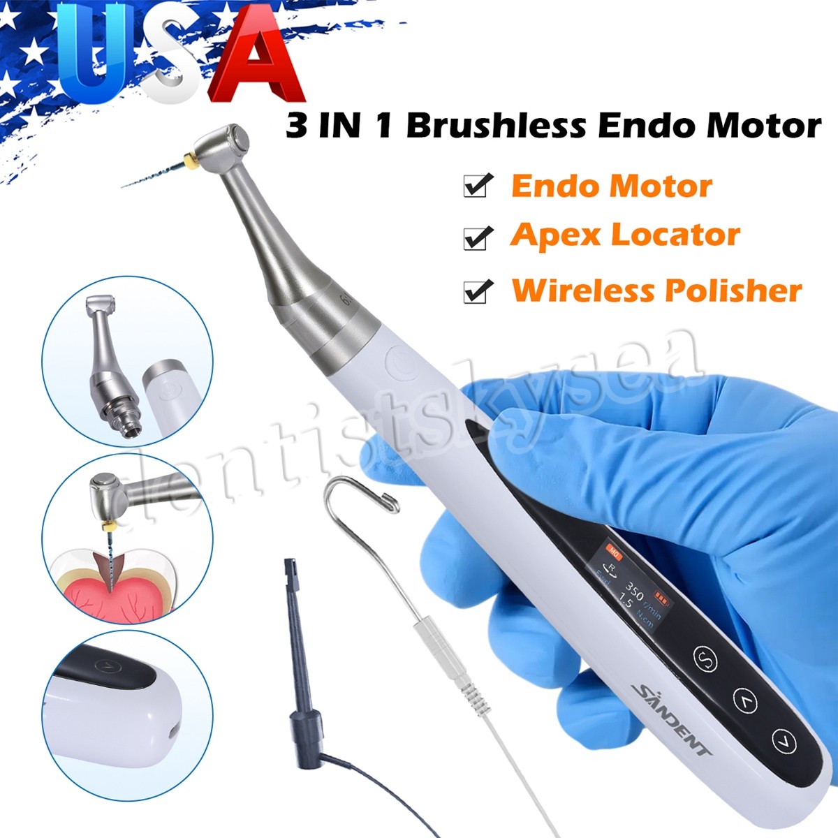 Dental 3in1 Endo Motor Apex Locator/Endo Heated Pen Obturation System Heated Tip