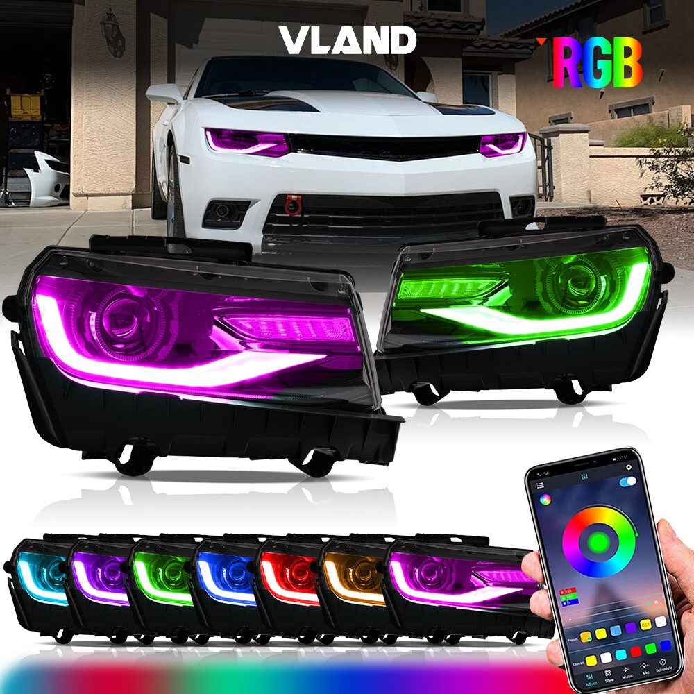 2*Projector Lens LED Headlights For 2014 2015 Chevrolet Camaro LS LT SS RGB DRL
