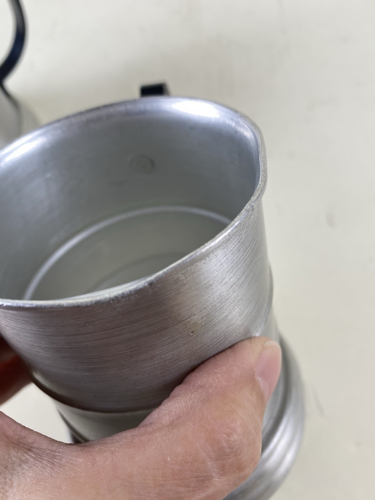 Pair Apex Aluminum Pewter Beer Steins Mugs w Glass Bottom Black Handle Hong Kong