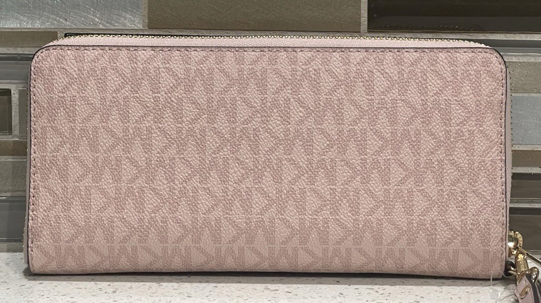 MICHAEL KORS JET SET TRAVEL LARGE CONTINENTAL WALLET BLUSH PINK MK SIGNATURE