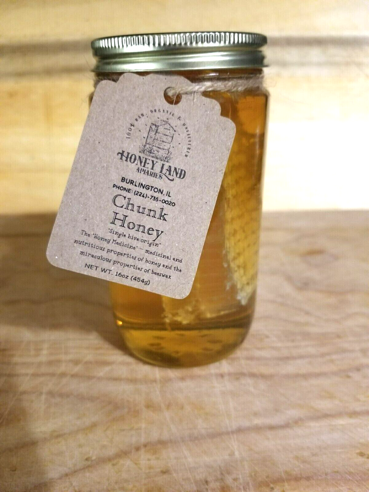 Raw Chunk Honey-1 lb (454g) - 100% Wildflower Local Organic Unfiltered GLASS JAR
