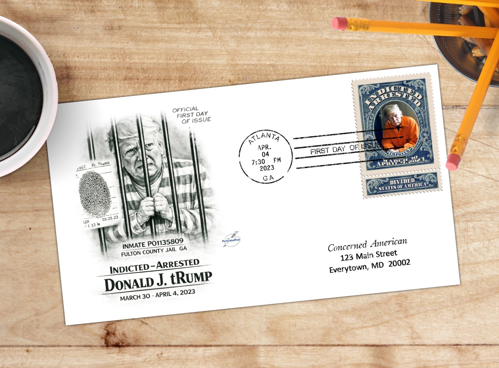 tRump Indicted & Arrested! - Faux FDC (Artistamp, Faux Postage, Cinderella)