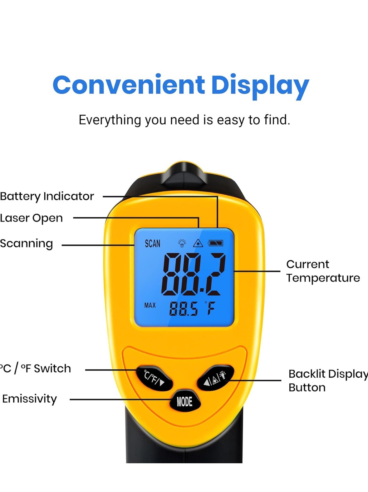 Etekcity Infrared Thermometer Laser Temperature Gun For Food BBQ Pizza Oven