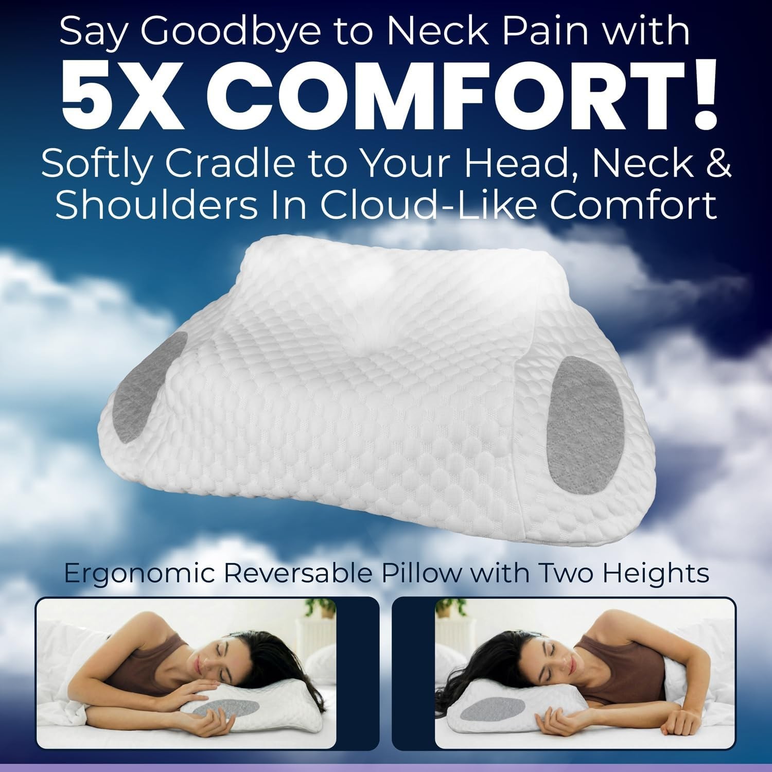 Ergo Pillow for Sleep Apnea, Neck Pain, and Snoring Relief, Standard, White Gray