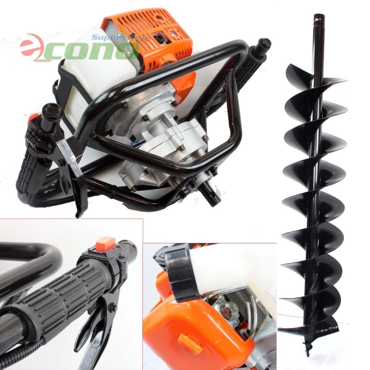 One Man 52cc Gas Post Hole Auger Machine with 8-Inch Soil Bit