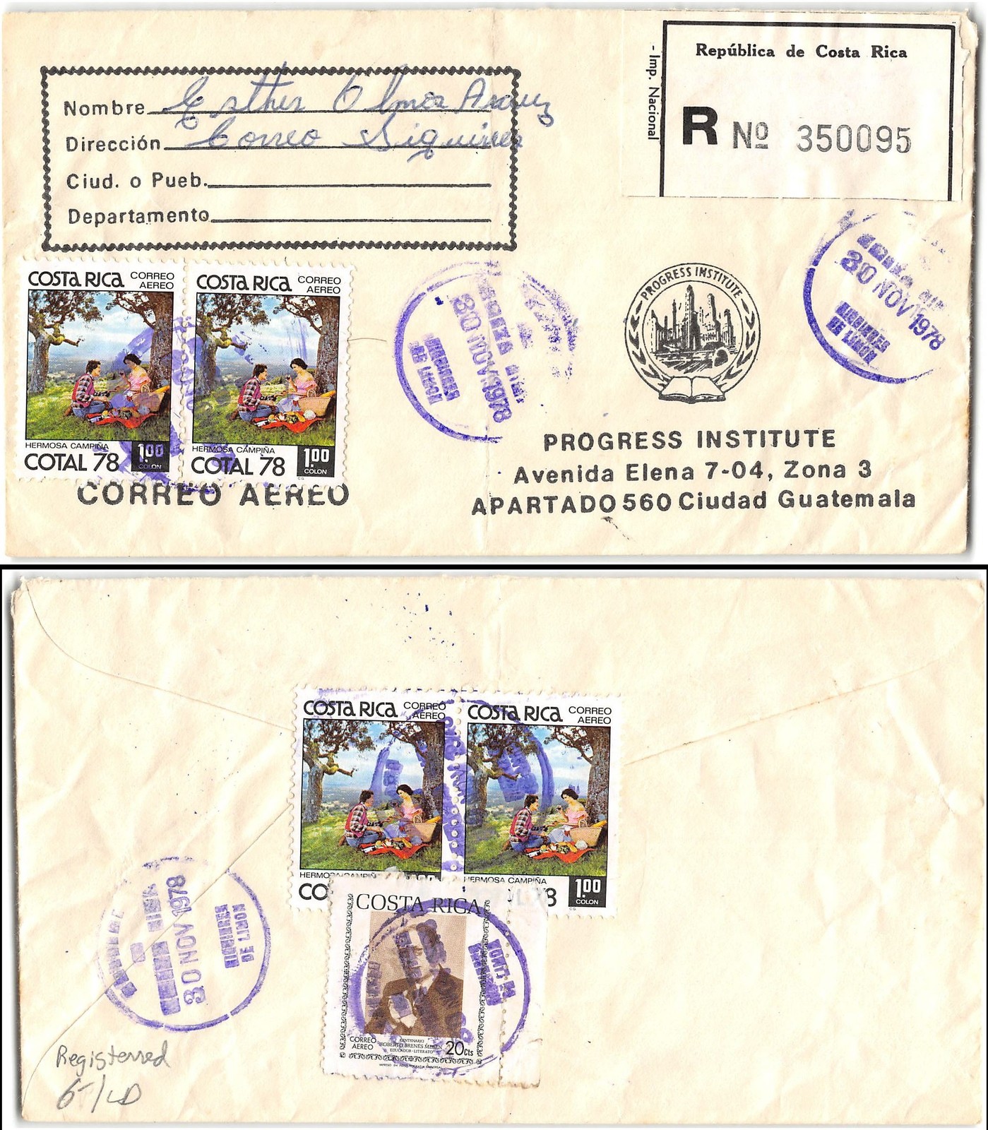 Registered, 1978, Siguirres to Progress Institute Ciudad Guatemala