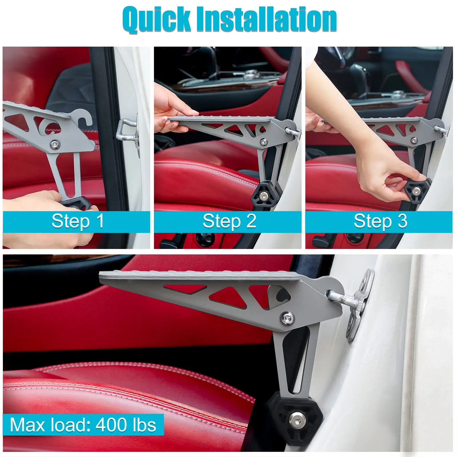 Car Door Step, Foldable Door Latch Hook Step Both Foot Stand Pedal Ladder Univer