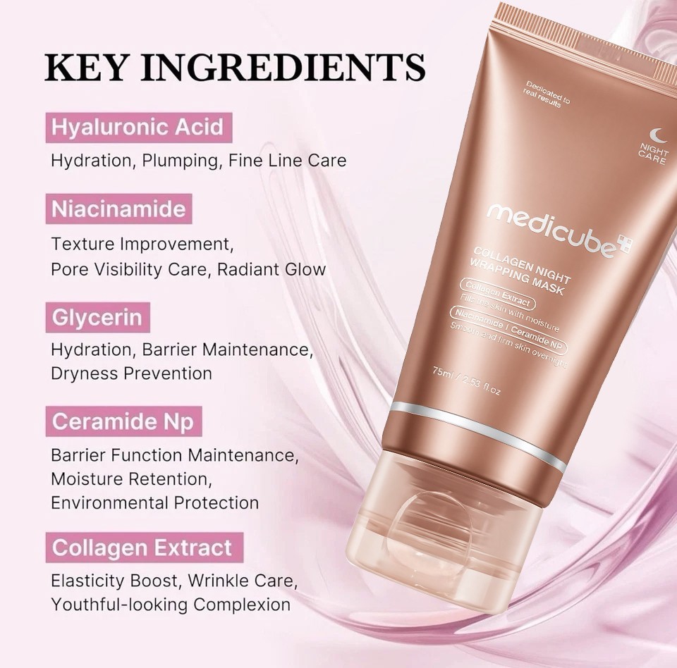 MEDICUBE Collagen Night Wrapping Mask 2.53 fl oz + Silicone Brush Exp 01/2028