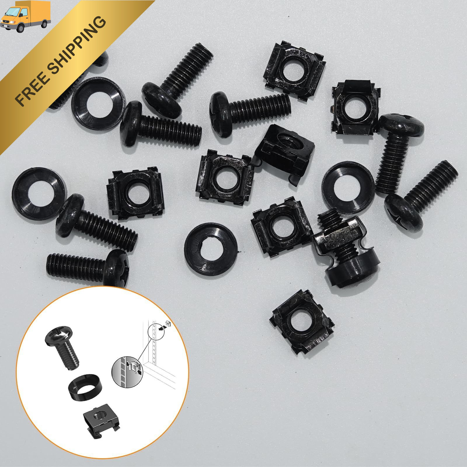 46 Sets M6 x 16mm Rack Mount Cage Nuts and Screws with Washers for Server Rack