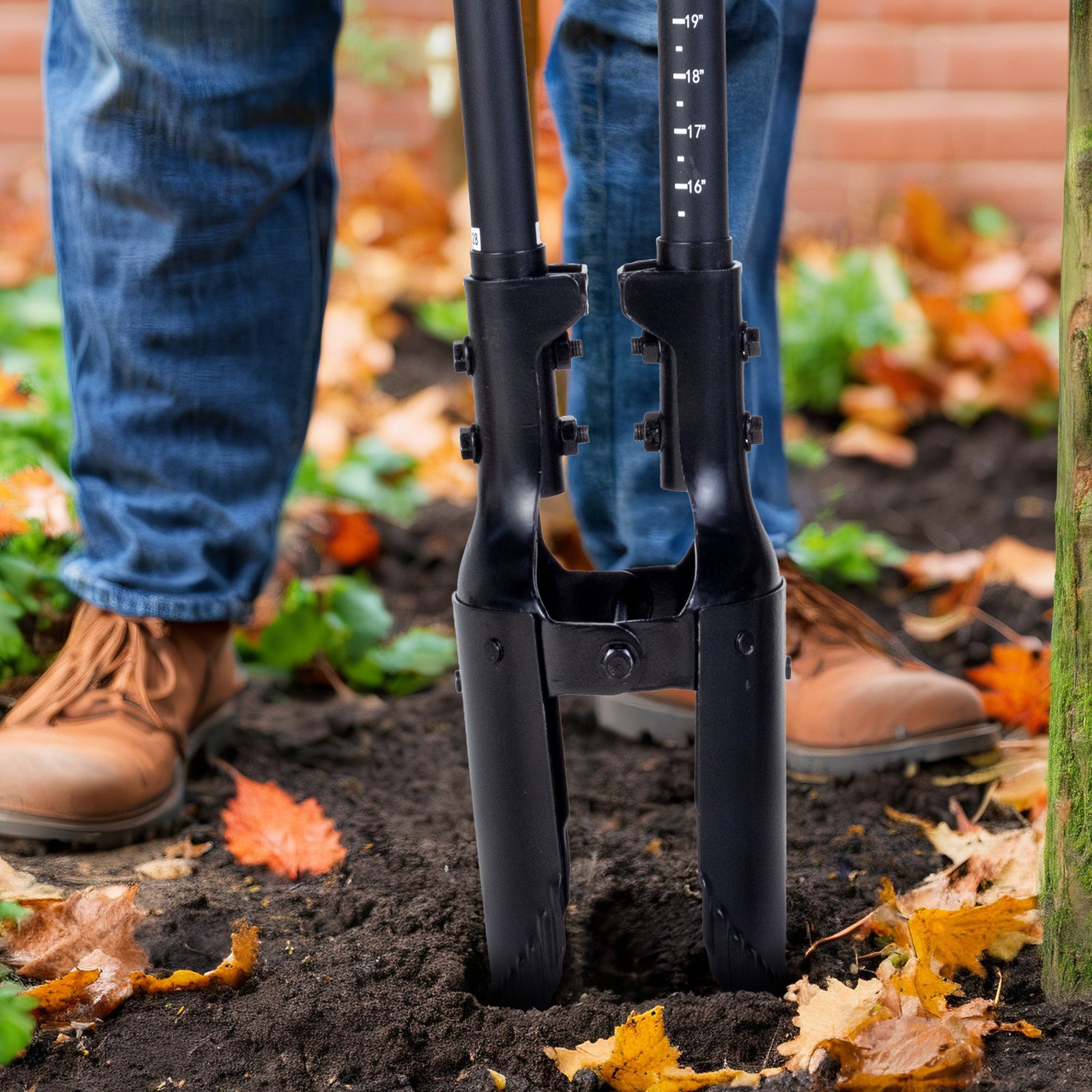 Manual Post Hole Digger 57.5 in Fiberglass Handle with Scale