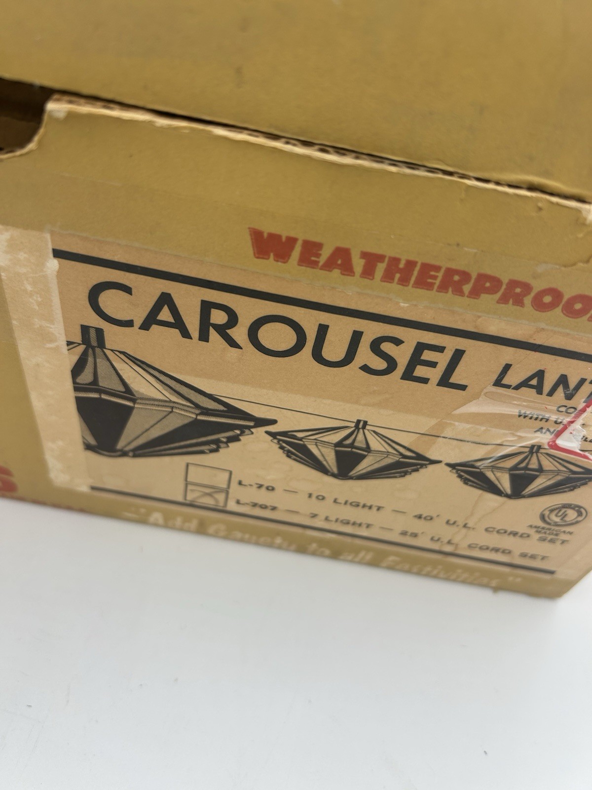 Vintage CAROUSEL Party Patio Lanterns - MCM Seven 7 Light Set USA 25 Ft Complete