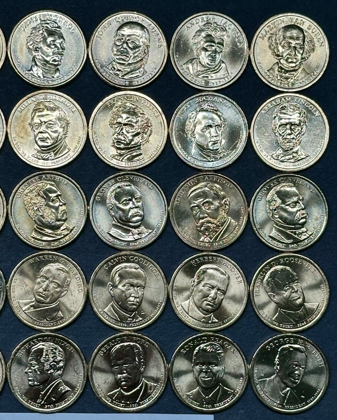 Complete P&D Presidential Dollar Set of 80 BU Brilliant UNC Coins 2007-2020