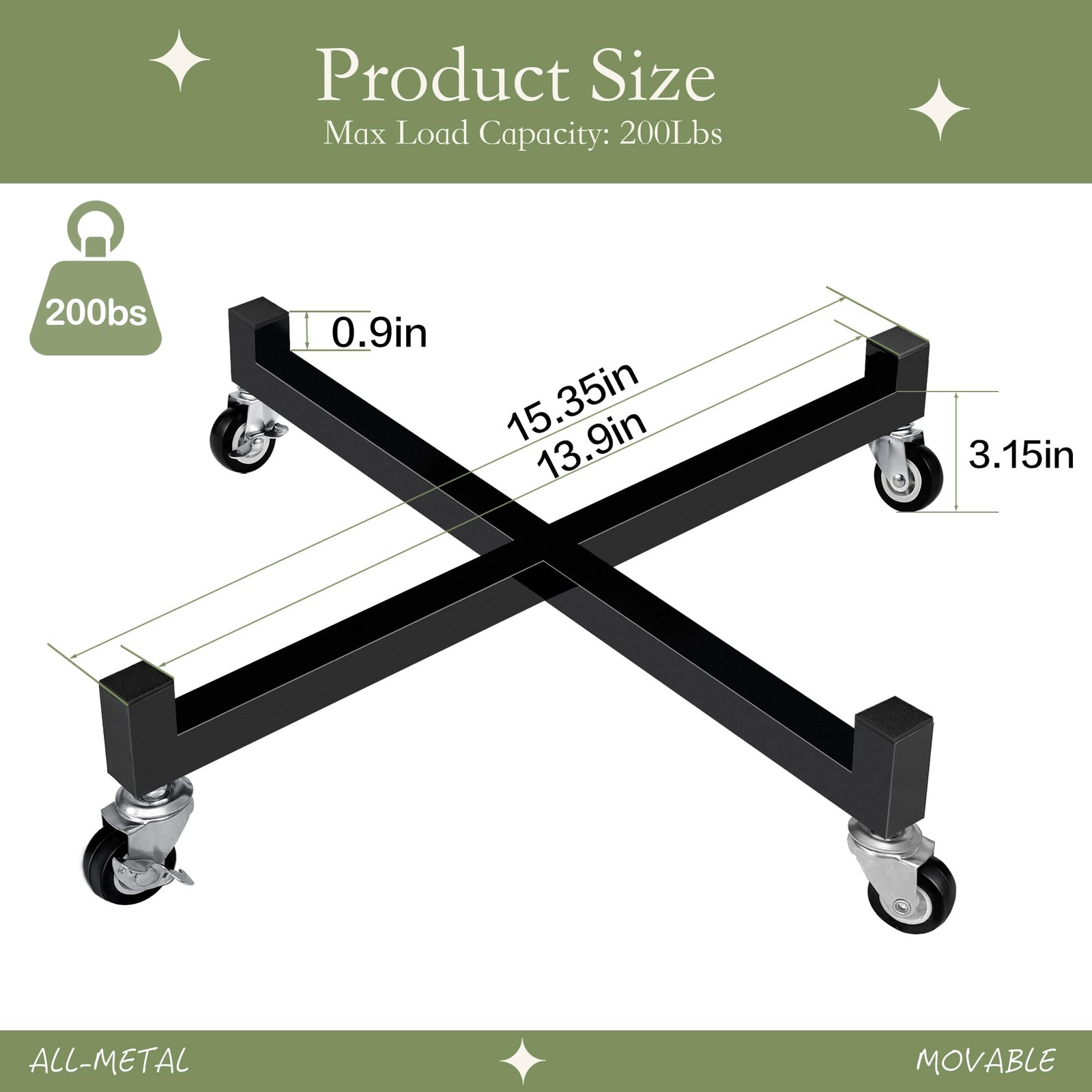 2 Pack 14" Plant Caddy with Wheels, Heavy Duty Metal Rolling Plant Dolly, Pla...