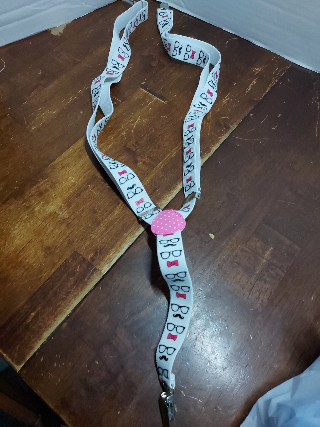 Kids Bow Tie, Mustache And Glasses Print White Y Suspenders. Free Shipping