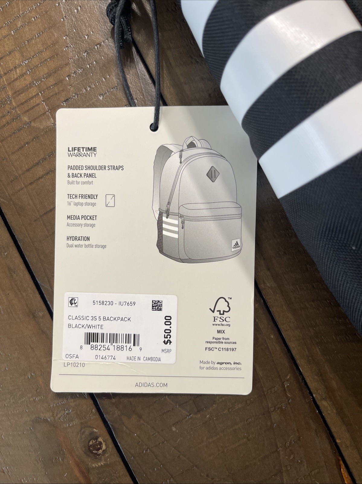 adidas Classic 3-Stripe Backpack 5.0, Black/White, One Size, Black/White