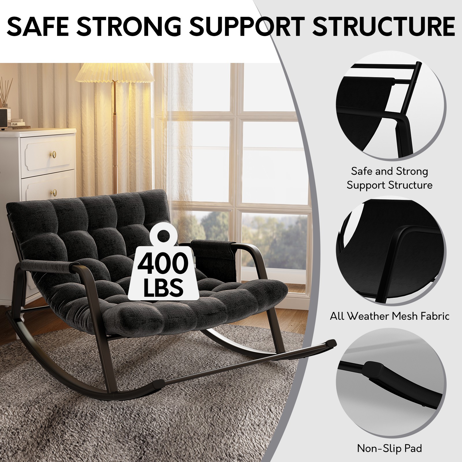 Grand patio Outdoor Rocking Chair Oversized Papasan Rocking Chair Lounge Rocker