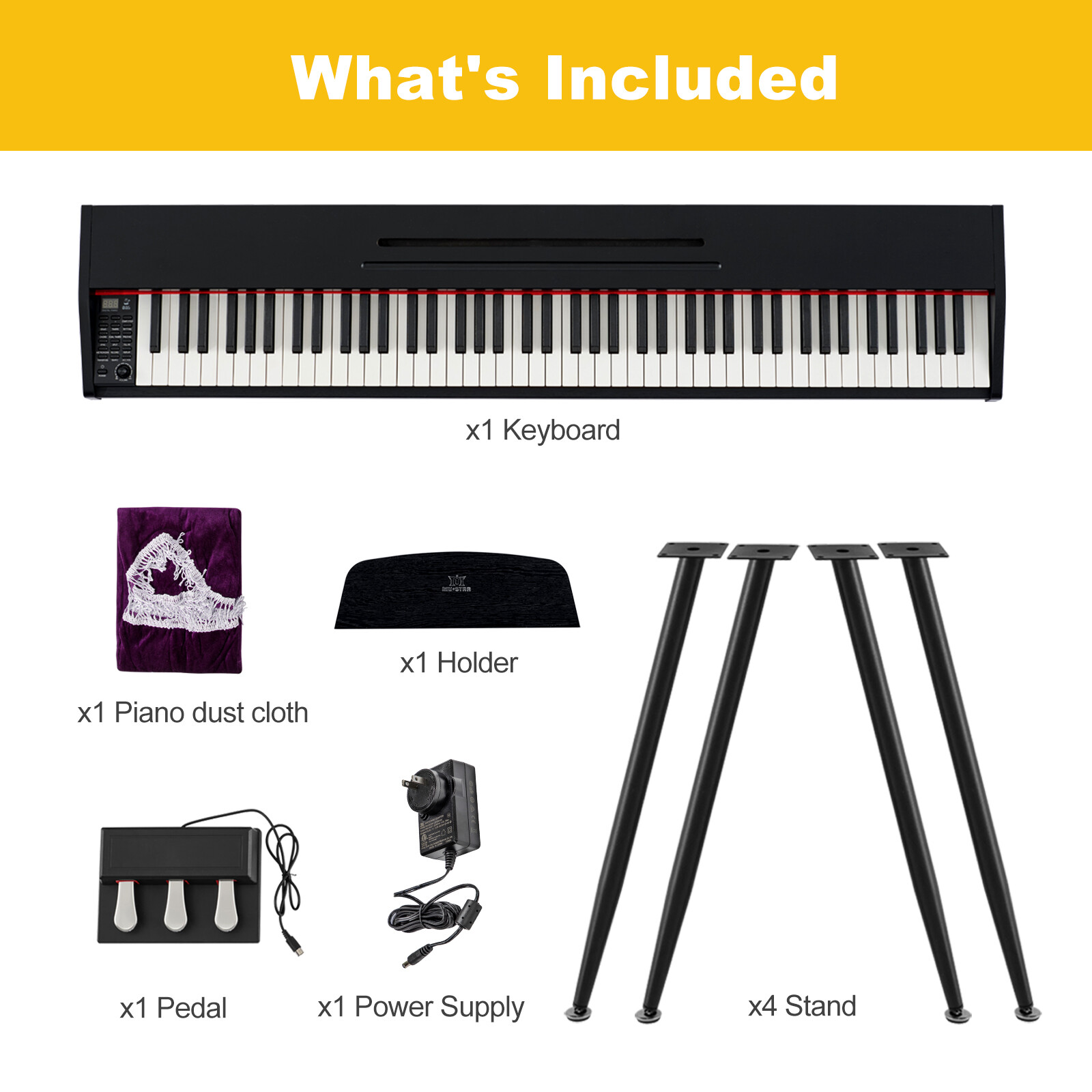 Black/White/Brown 88 Keys Semi Weighted Digital Piano Keyboard 3-Pedal USB/MIDI