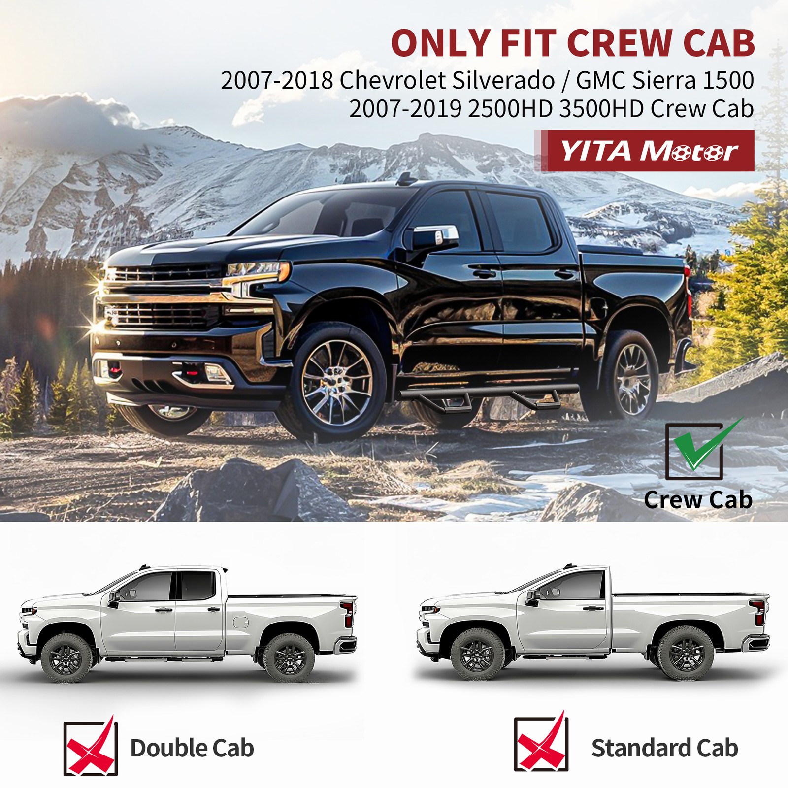 Drop Running Boards for 07-18 Silverado/Sierra 1500 2500HD Crew Cab Nerf Bars