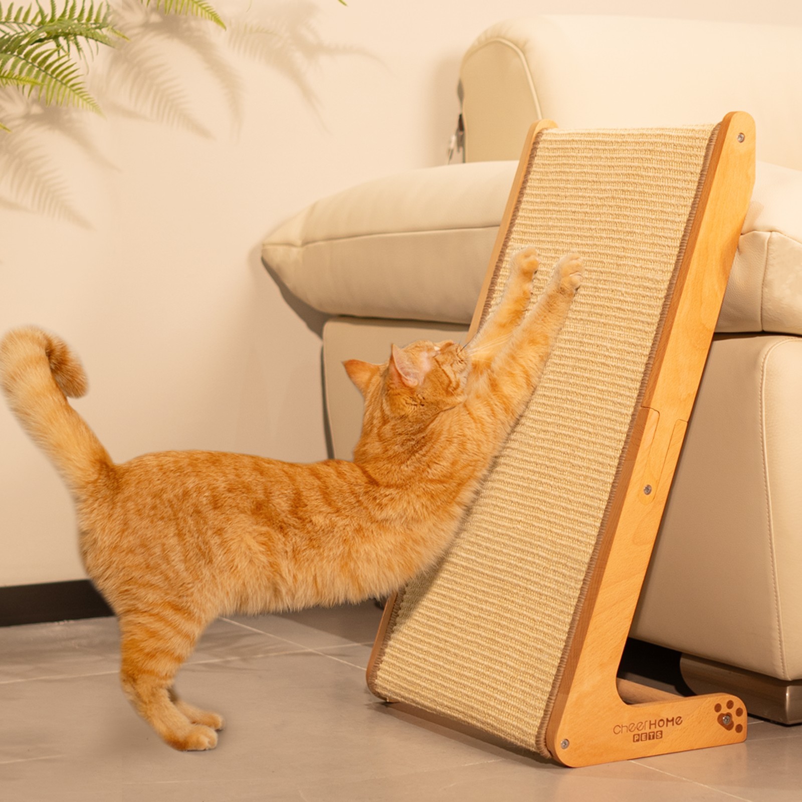Sisal Cat Scratcher Ramp, 24.8" Solid Wooden Cats L-Shape Scratching Post