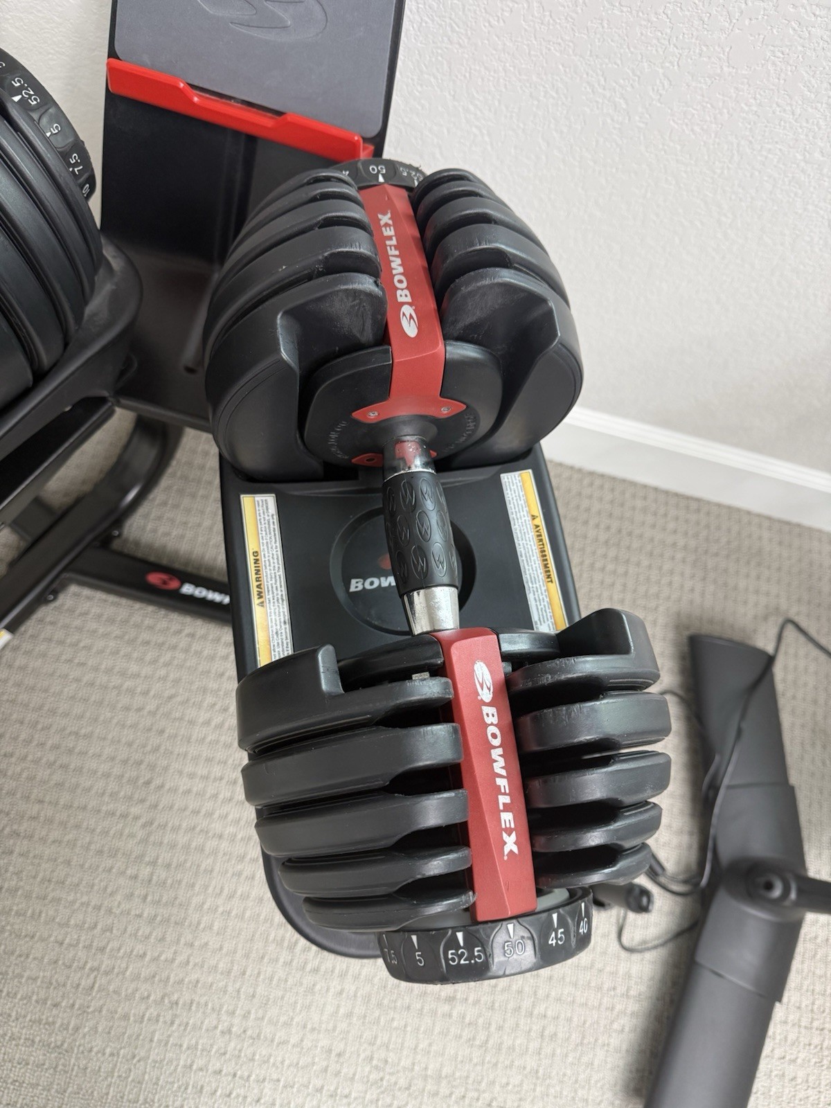 Bowflex 552 Adjustable Dumbbells 52.5 lb Set with Stand, Black Red