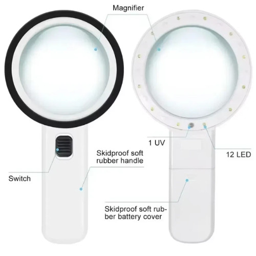 Jumbo Handheld Magnifying Glass w/ 12 Bright LED Light Illuminated 30X Magnifier