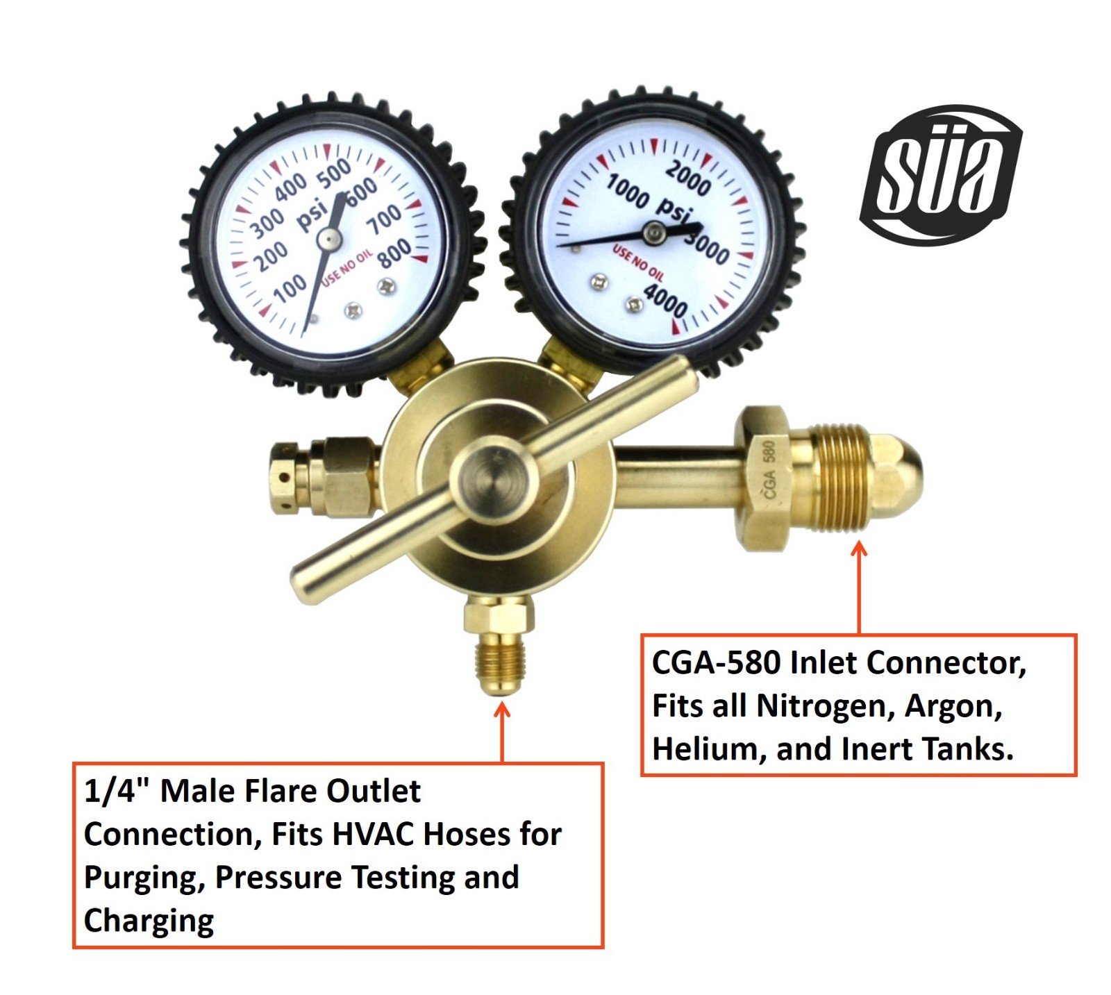 Nitrogen Gas Regulator 0-600 PSIG - HVAC Purging - Pressure Charge - SÜA