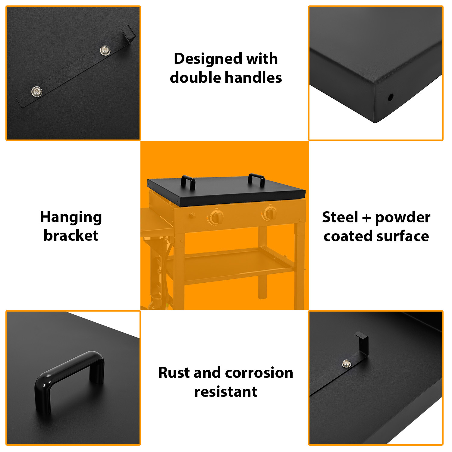 28" Hinged Lid Griddle Cover For Blackstone Griddle w/ Rear Grease Collection