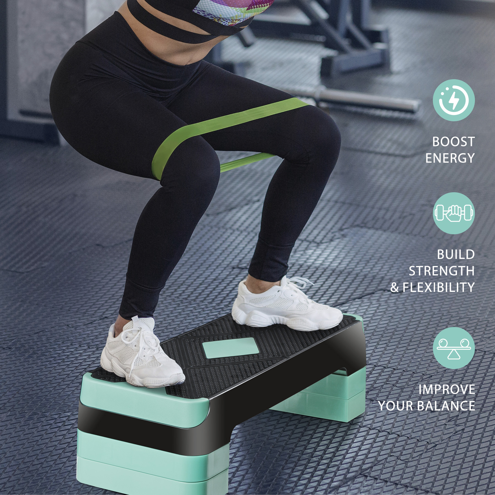 26.5" Aerobic Step Platform Adjustable Exercise Workout Stepper w/4 Risers Green