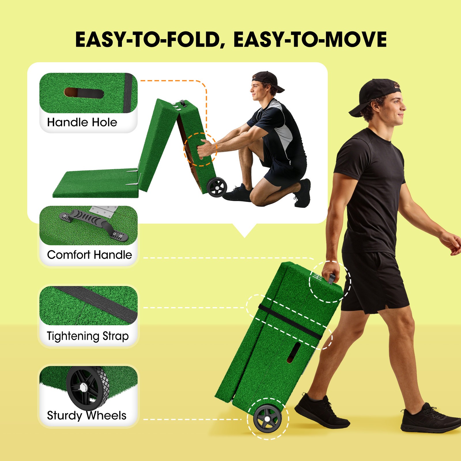 90"Portable Foldable Pitching Mound with Professional Pitching Rubber and Wheels