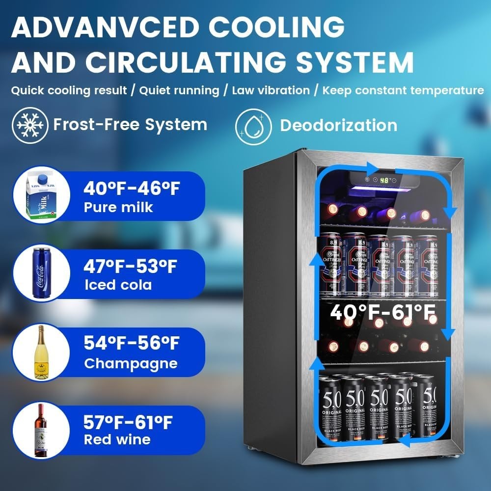 Mini Fridge 130 Can Beverage Refrigerator Cooler, 3.2 Cu.Ft Drink Fridge forSoda