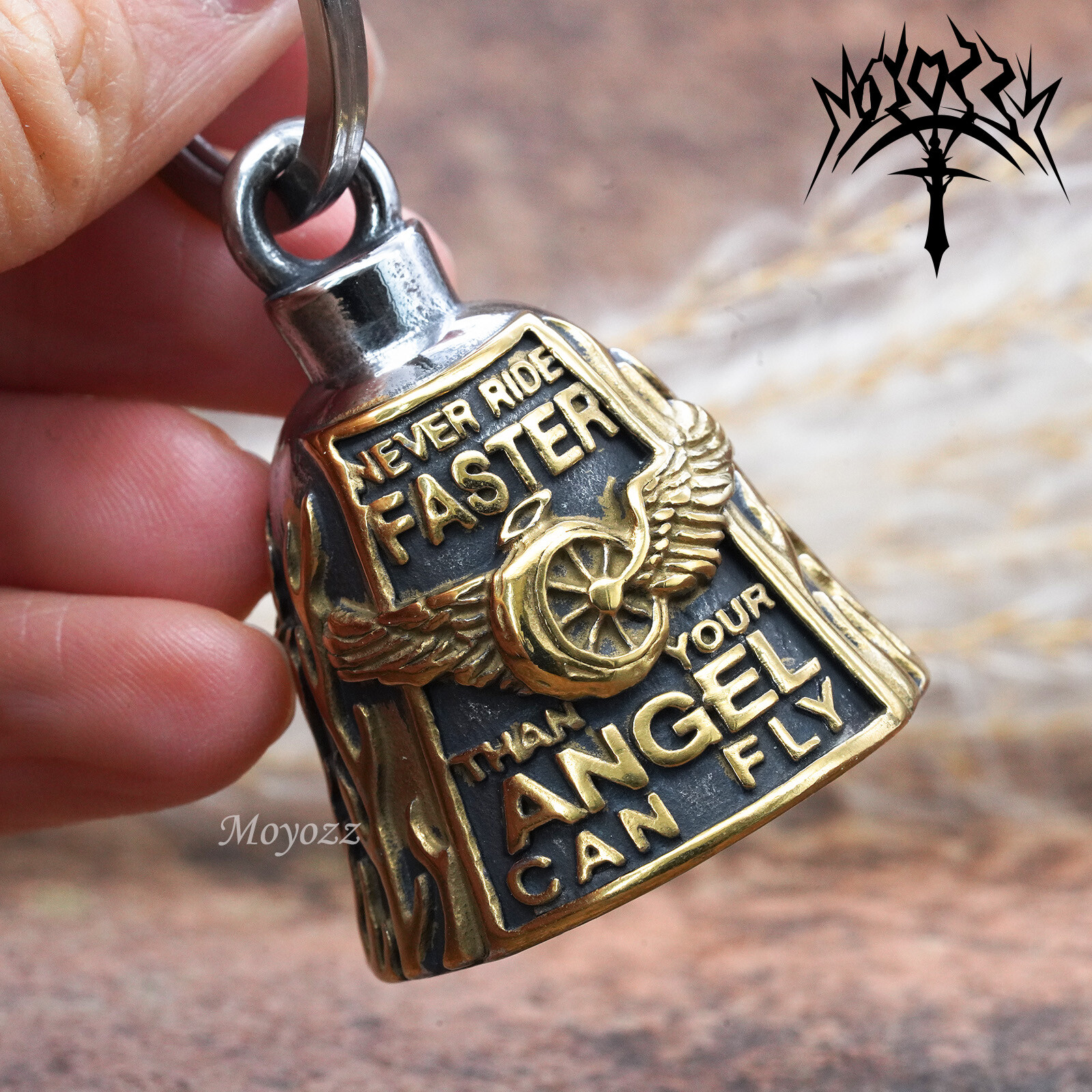 Never Ride Faster Than Your Angel Can Fly Motorcycle Biker Bell With Bell Hanger