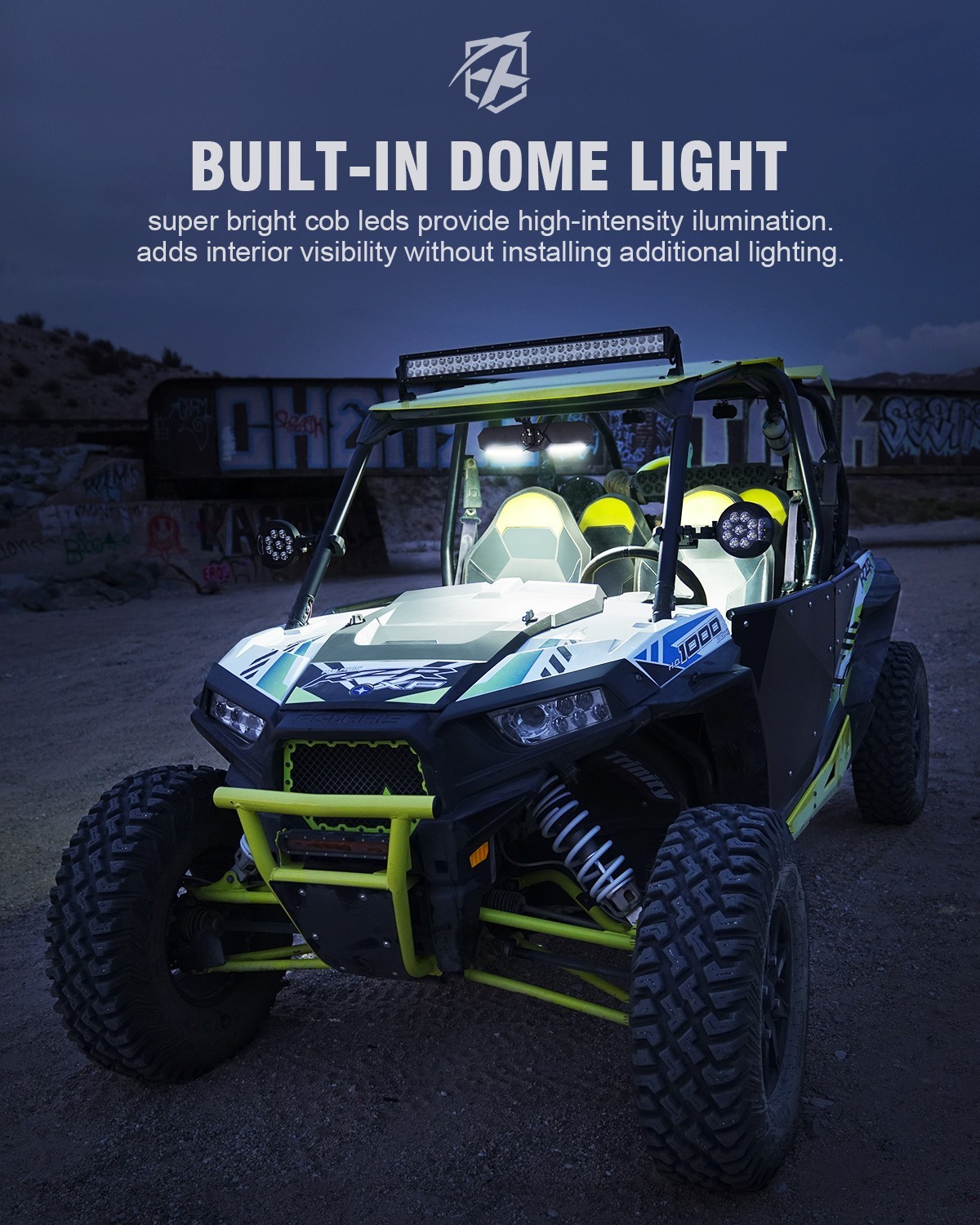 13" UTV Rear View Center Mirror w/COB Lights 1.75" - 2" For Polaris RZR XP 1000