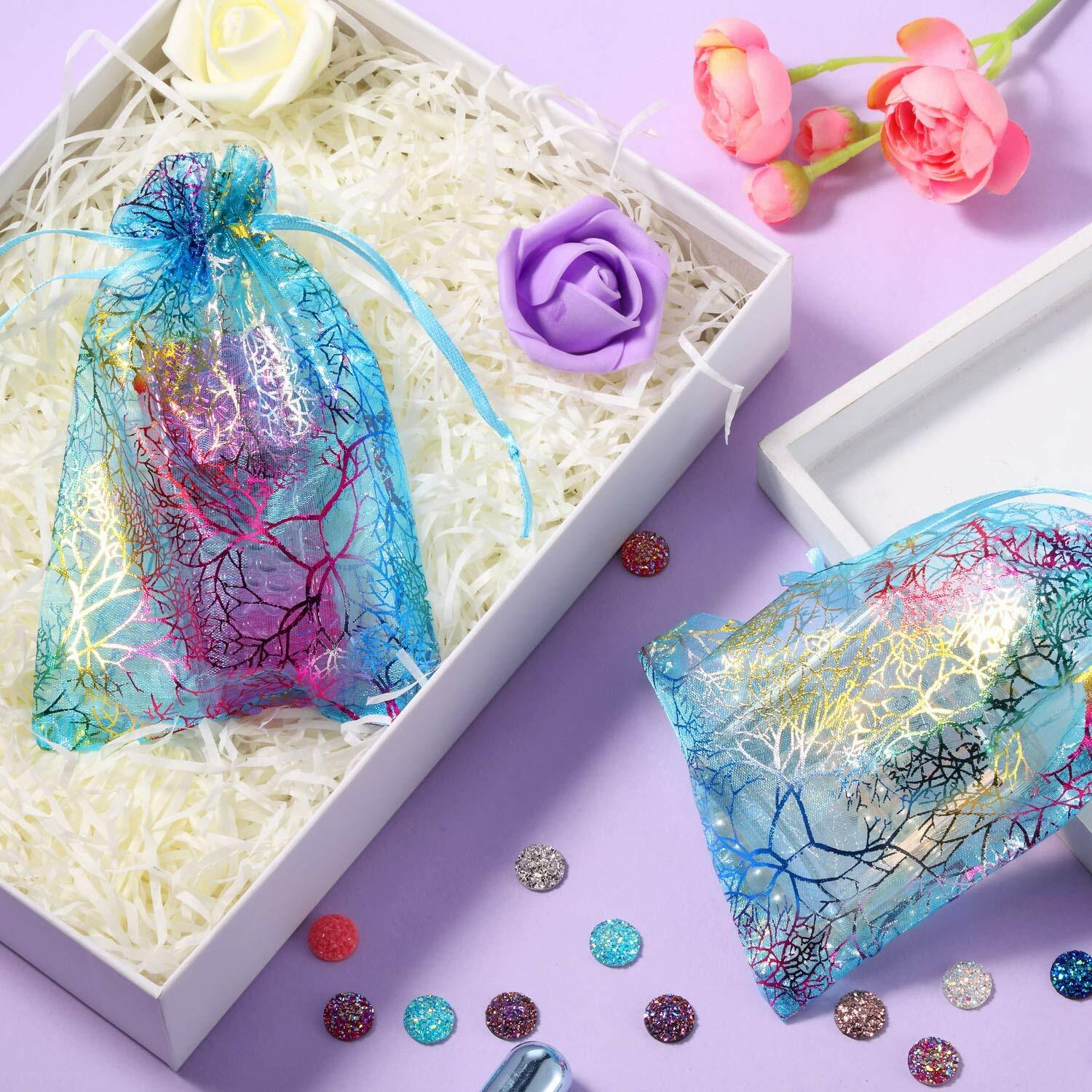 50/100Pcs Sheer Coralline Organza Gift Bags Jewelry Pouches Party Wedding Favor