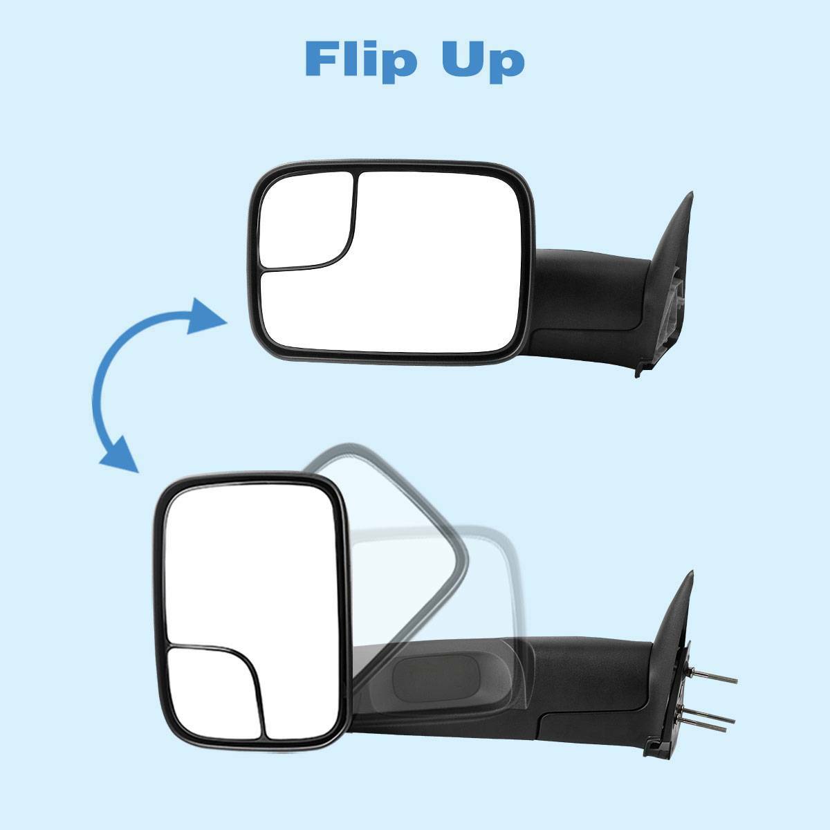 Manual Flip-up Tow Mirrors for 94-01 Dodge RAM 1500 94-02 2500 /3500 Left+Right
