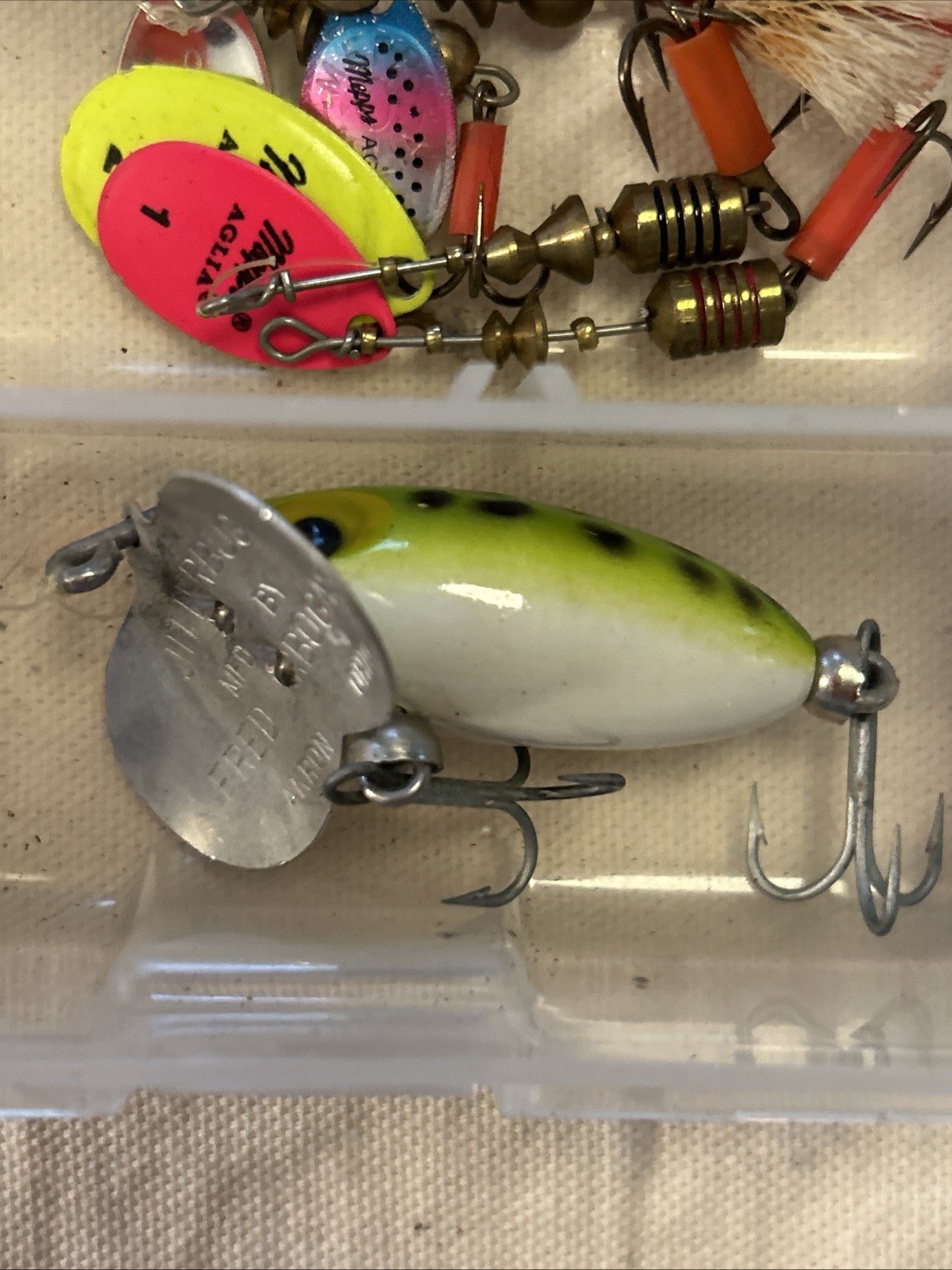 Plano Clear Tackle Box 3500 With Lures Weights Plastic Worms LOT Fishing Fish