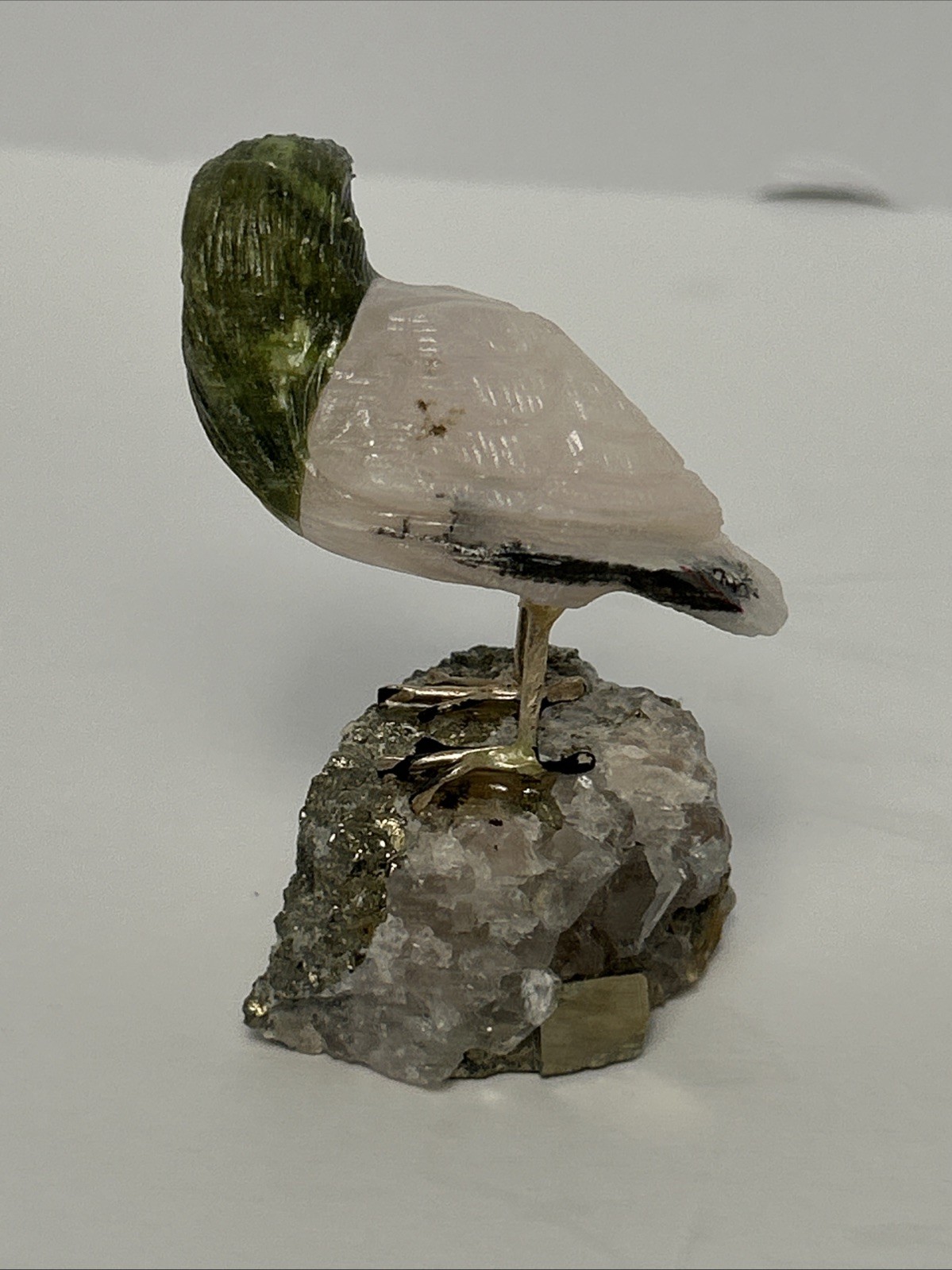 Carved Stone Birds on Quartz (4) Different Species Colorful Unique Different