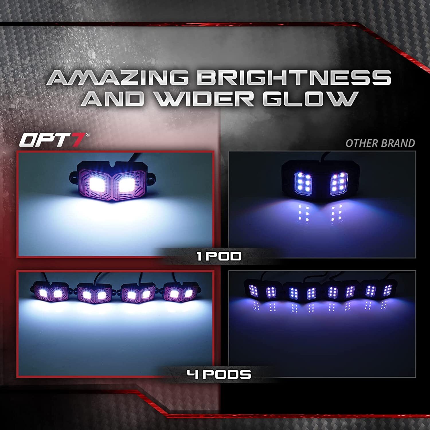 4Pods LED White Rock Light w/ 8 Magnet Offroad Truck Car Underglow OPT7 Photon