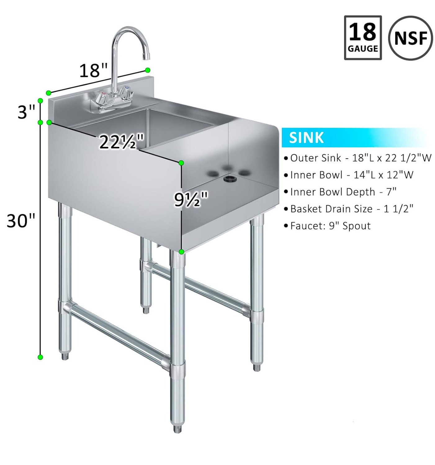22 in. x 18 in Stainless Steel Utility Blender Station with Dump Sink and Faucet