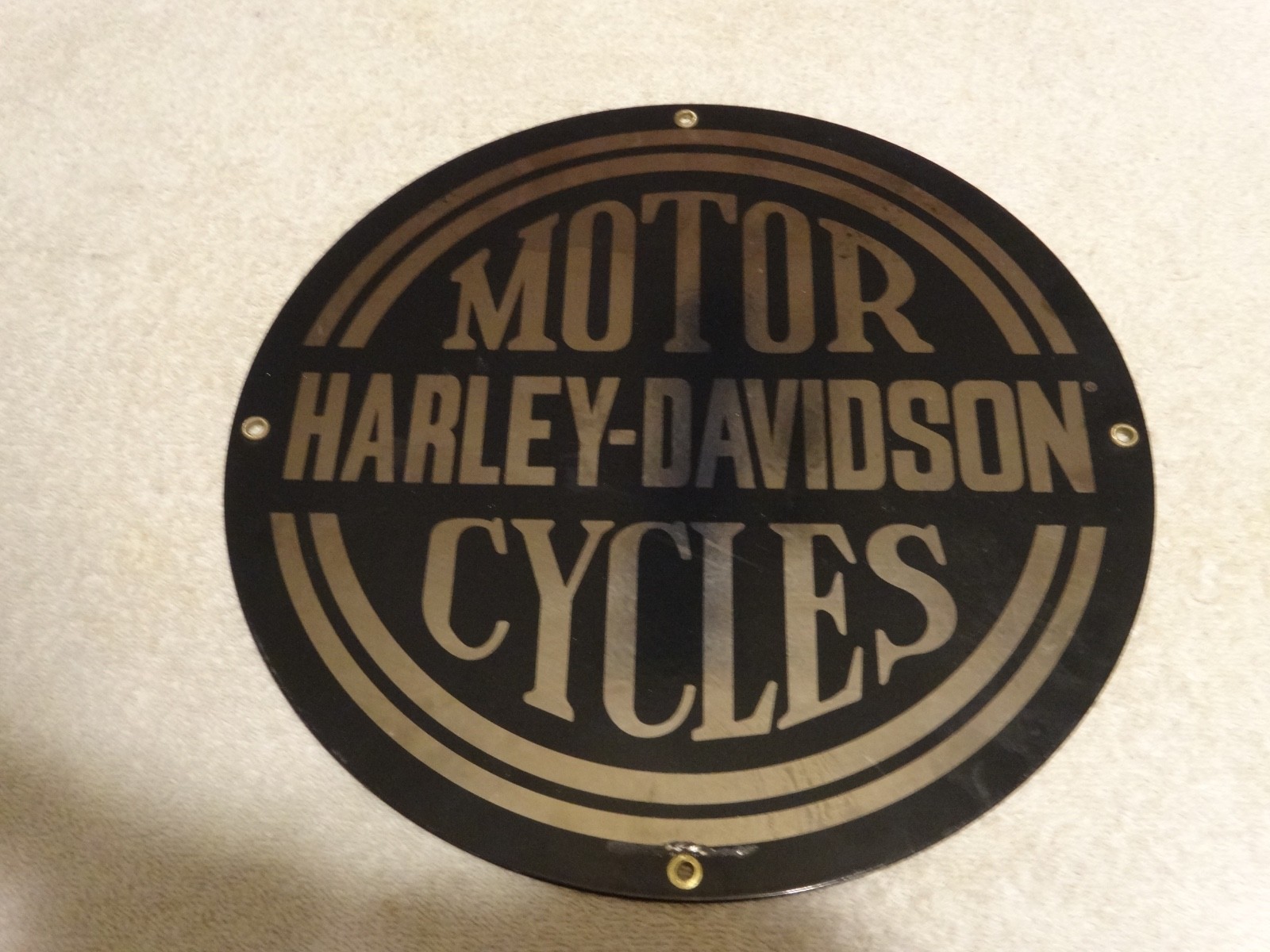 VINTAGE HARLEY DAVIDSON MOTORCYCLES 11 1/4" PORCELAIN METAL GASOLINE & OIL SIGN!
