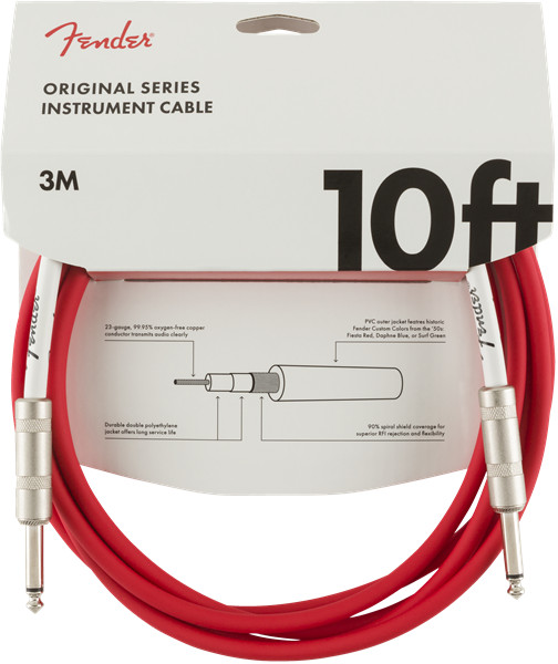 Genuine Fender Original Series Instrument/Guitar Cable, FIESTA RED, 10' ft
