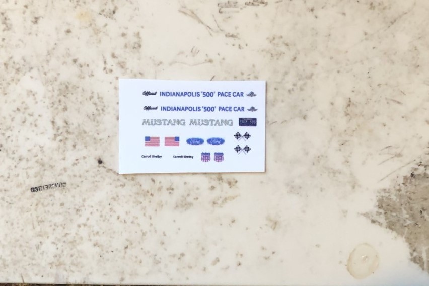 1/64 ho White MUSTANG slot car DECAL sheet-INDY 500  PACE CAR C. SHELBY
