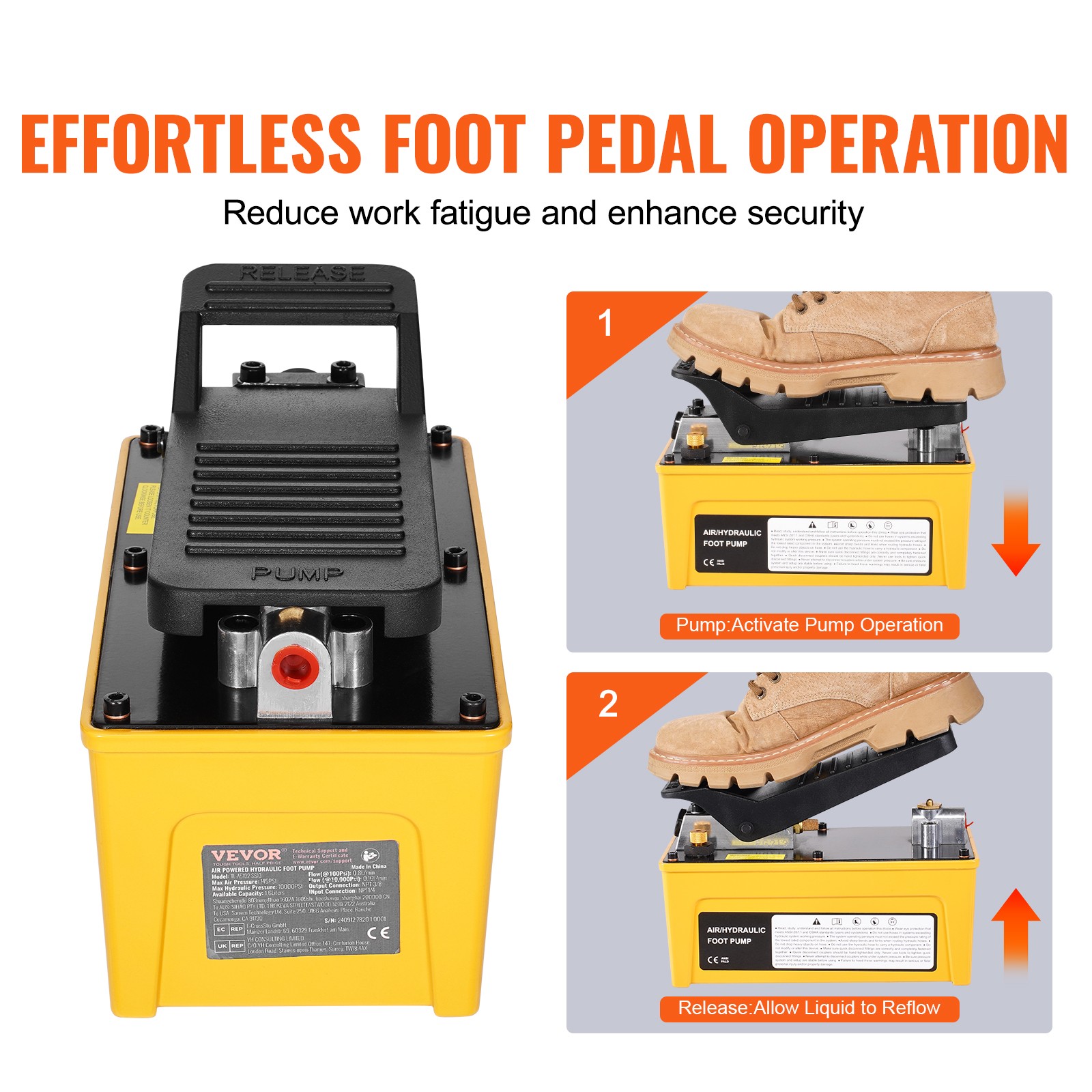 VEVOR Air Hydraulic Pump Air Actuated Foot Pump 10,000PSI Frame Machine Pump