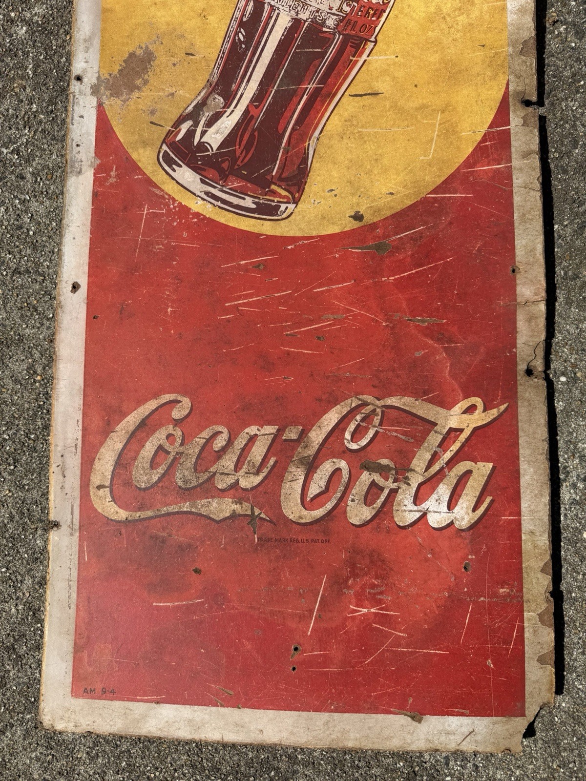 1940s ? Coca-Cola Pause Drink Coke Pressboard Sign Vintage 18” X 54”