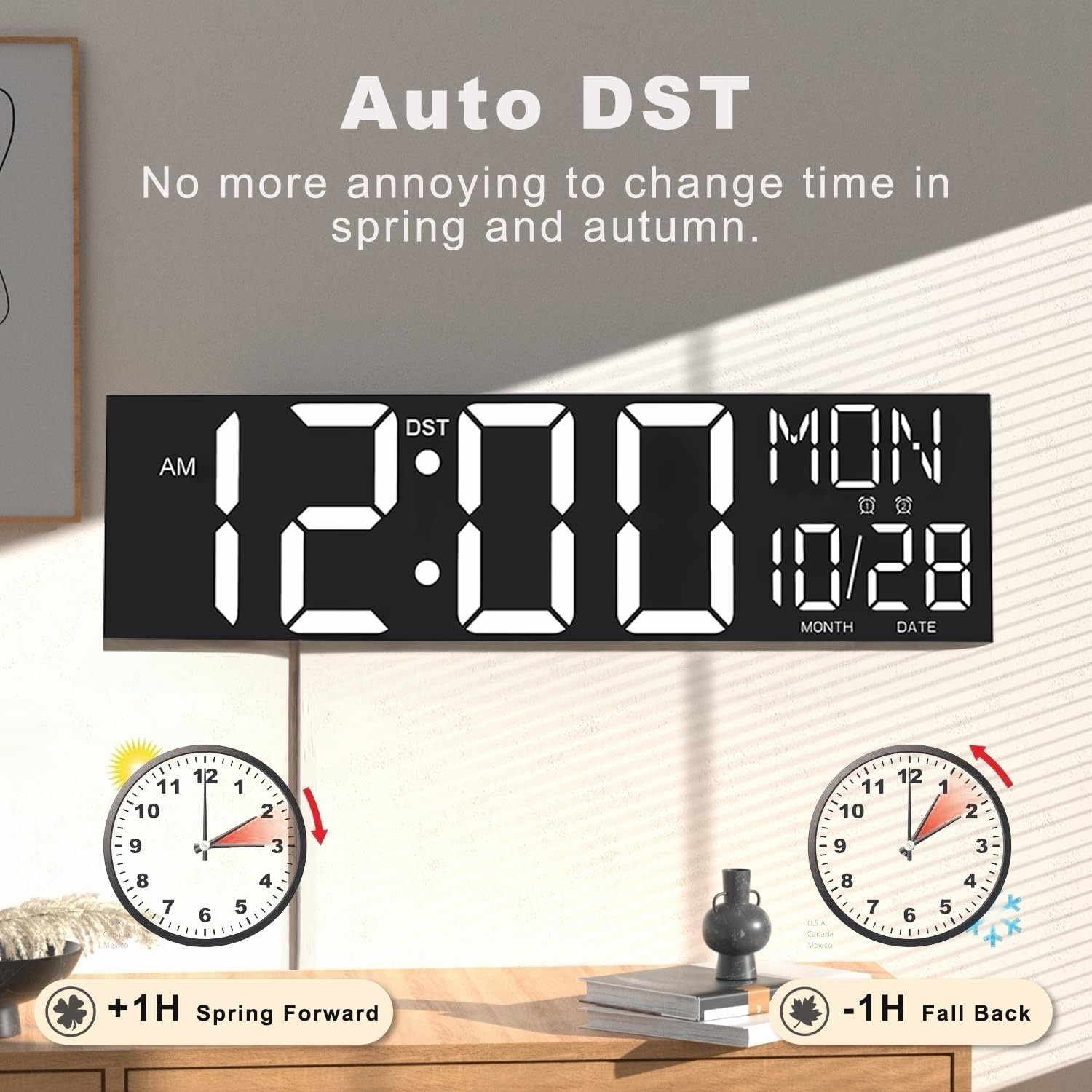 JALL 30" Large Digital Wall Mount Clock with Remote Control, White