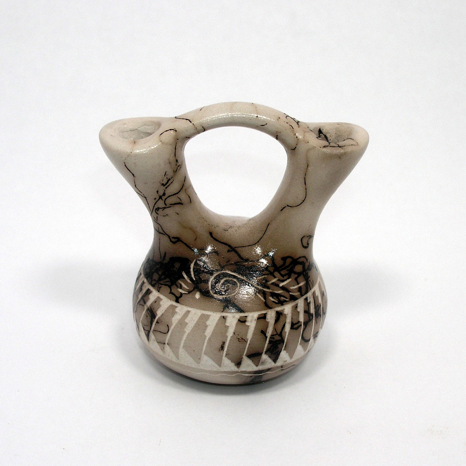 Horse Hair Pottery Wedding Vase Native American Navajo - Signed by Artisan