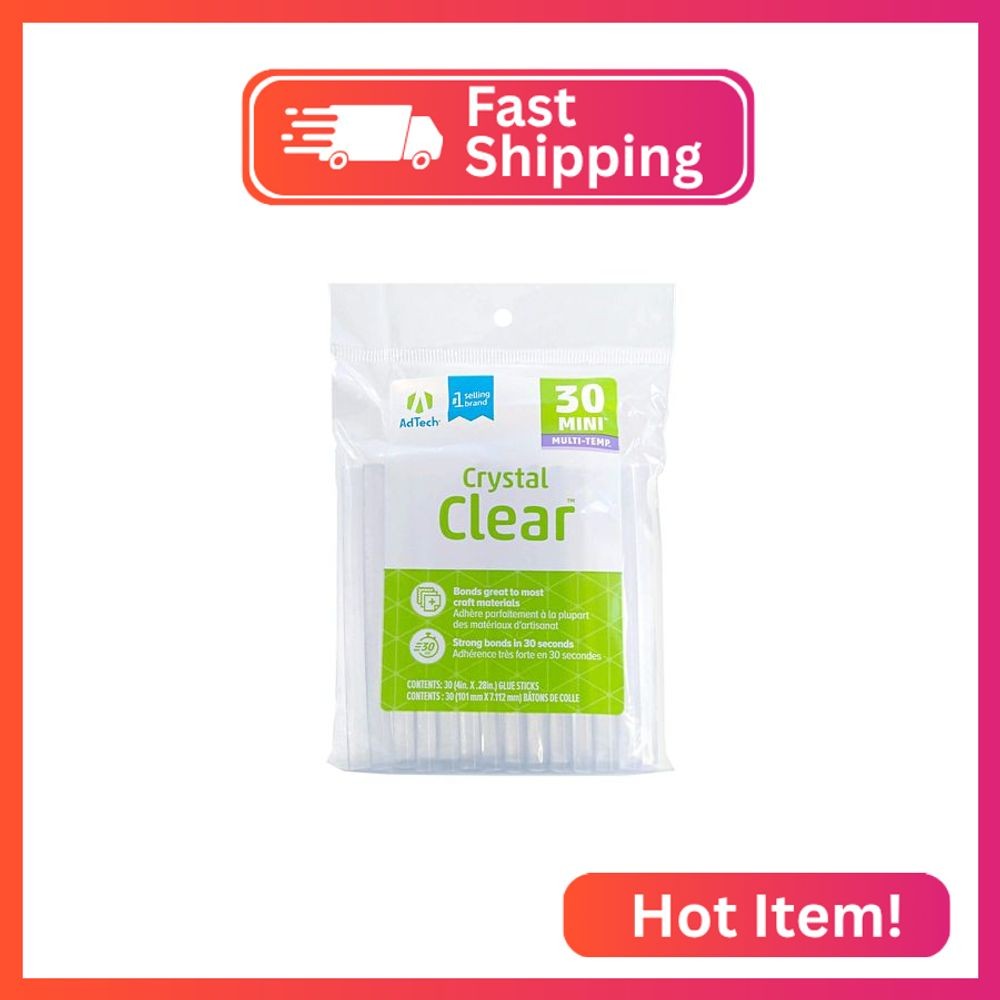 AdTech Hot Glue Sticks 4" Mini Size, Clear, 30 Sticks