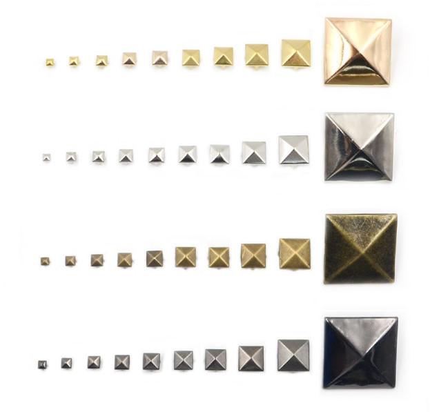 CHOOSE SIZE and FINISH Pkg of 20 Metal 4-Spike PYRAMID Studs (1080)