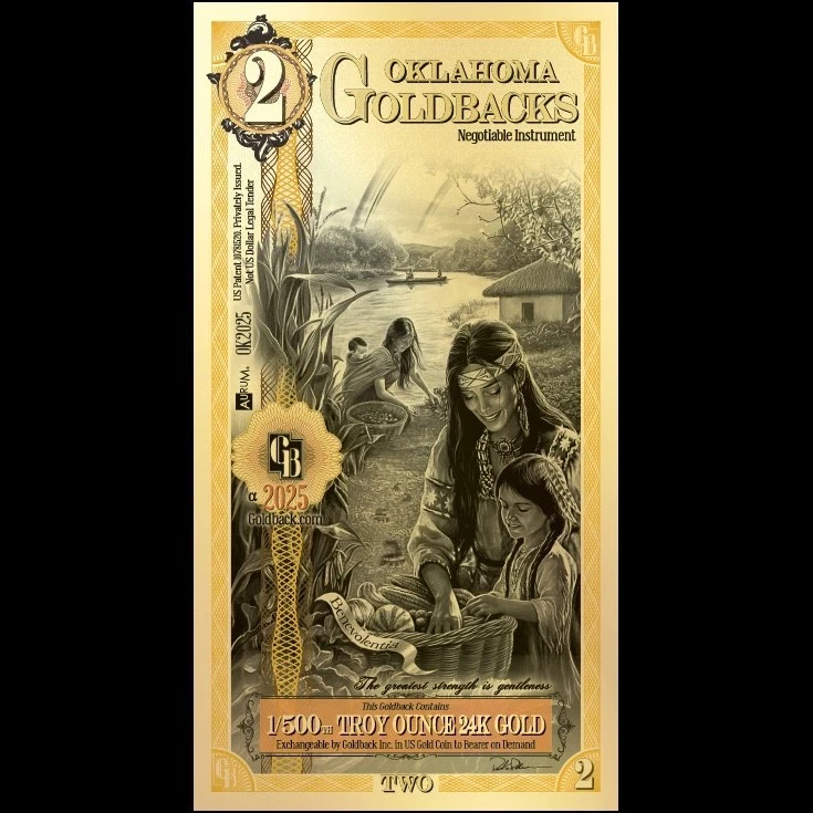 2025 - 2 OKLAHOMA Goldback Aurum Gold Foil Note 1/500 oz 24kt .999 Fine IN STOCK