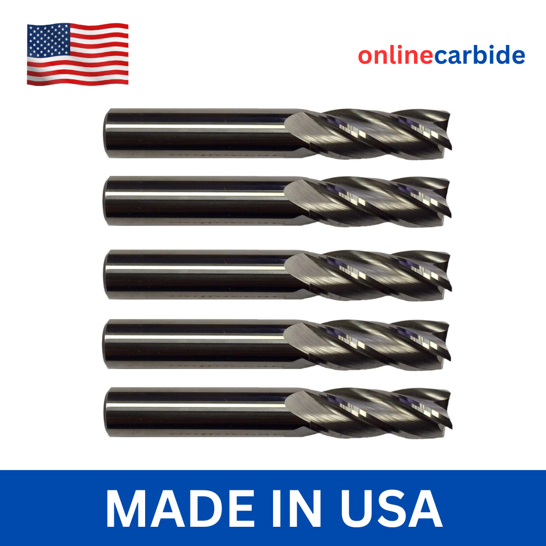 5 Pack 1/4" Solid Carbide End Mills – 4 Flute Center Cutting CNC USA Made